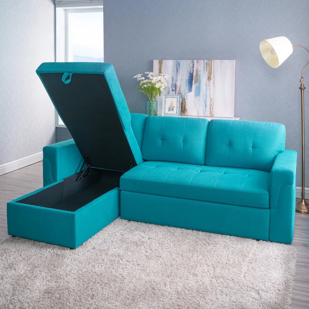 Teal Velvet Reversible Sleeper Sectional Sofa H812227