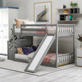 Solid Wood Twin Over Twin Bunk Bed with Slide and Stairway E4113