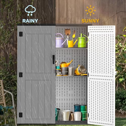 Weather-Resistant Horizontal Storage Shed, 35 Cu Ft, Lockable, Light Gray D5252