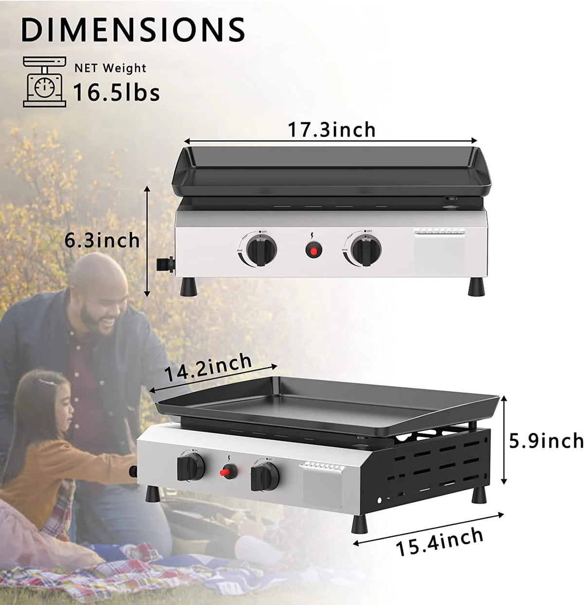 3 Burner Propane Gas Griddle with Side Shelves L5941