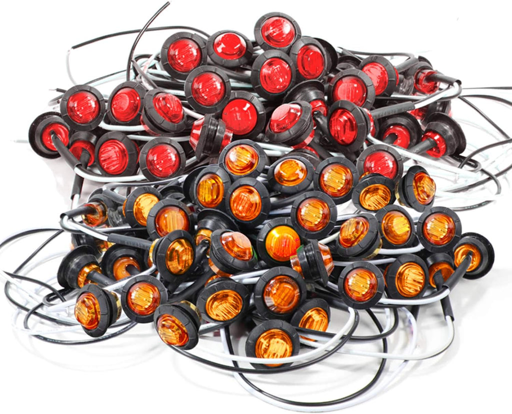 120 Pack 3/4 Inch Amber 3 LED Clear Lens Round Trailer Side Marker Lights N9689