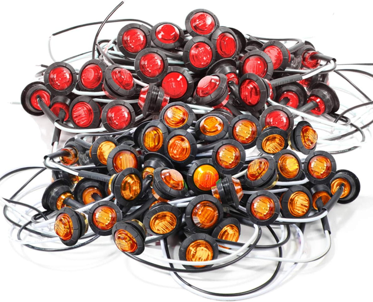 120 Pack 3/4 Inch Amber 3 LED Clear Lens Round Trailer Side Marker Lights N9689