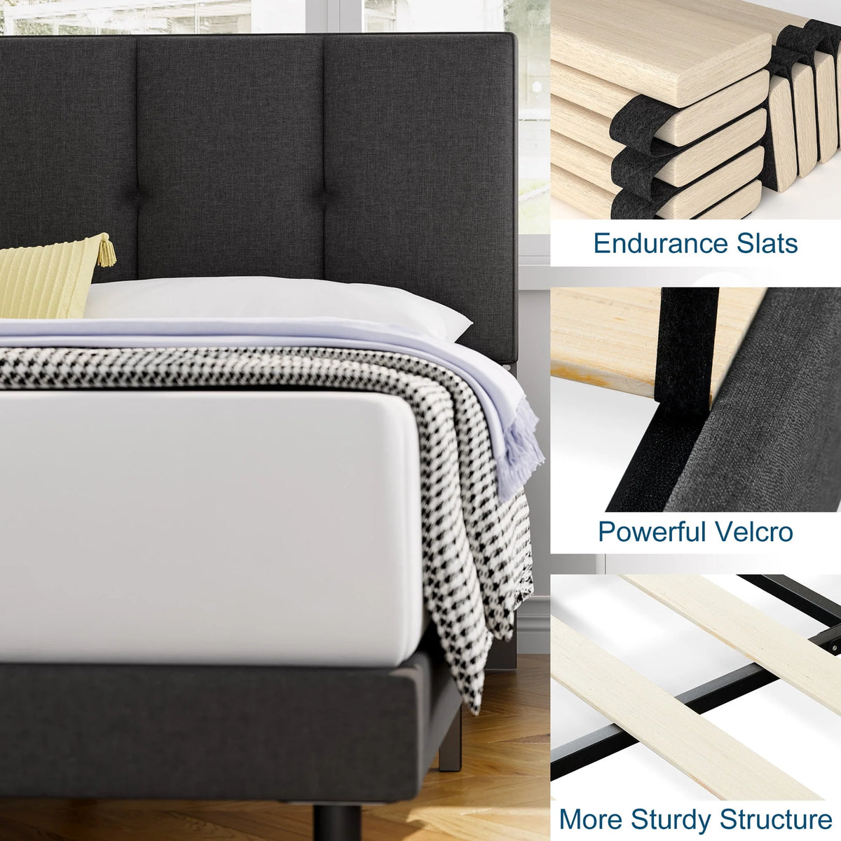 Queen Size Fabric Upholstered Platform Bed Frame T6718