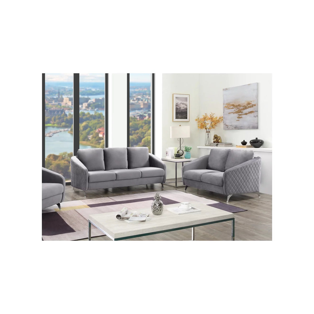 Grey Velvet Sofa Loveseat Z17694