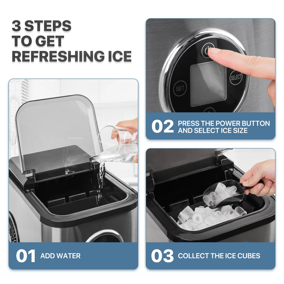 Countertop Portable Ice Maker Machine with Ice Scoop and Basket, Black F370