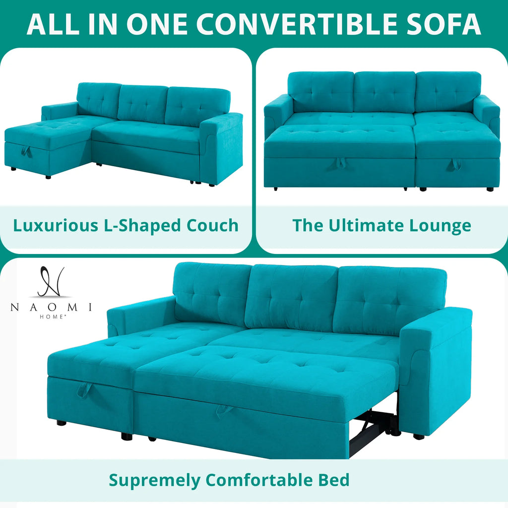 Teal Velvet Reversible Sleeper Sectional Sofa H812227