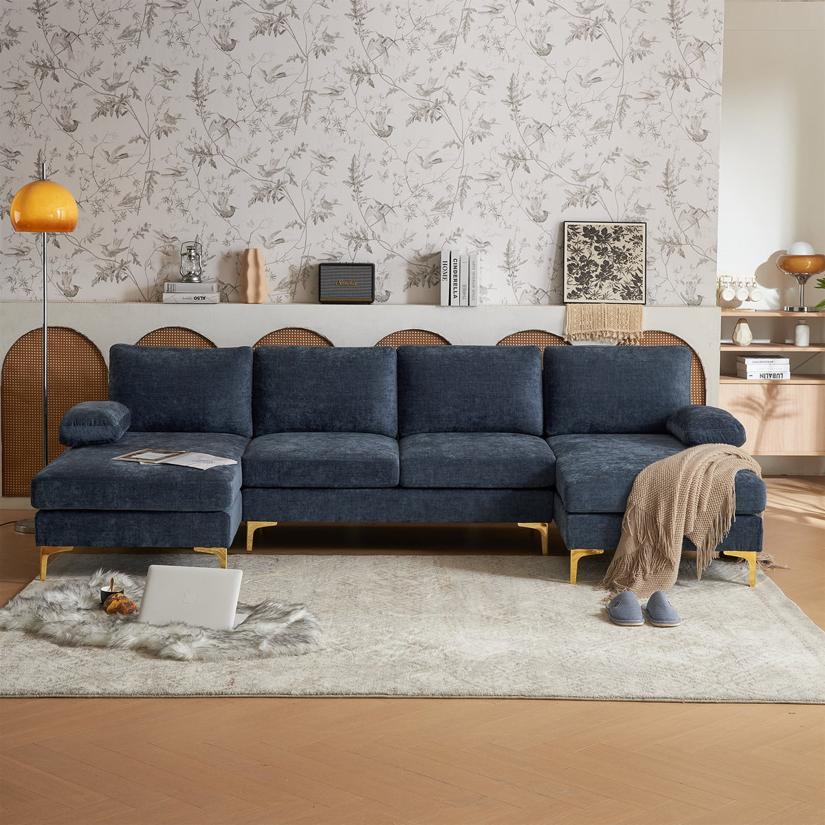 Black Chenille 4 Seat Sectional Sofa I66747