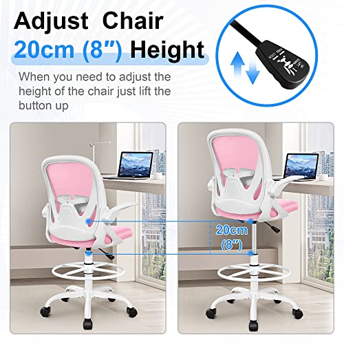 Black Ergonomic Drafting Chair with Flip-up Armrests and Footrest Ring V2160