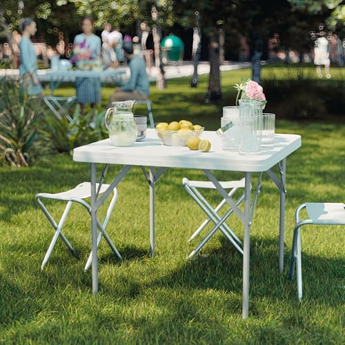 2.85' Square White Plastic Folding Table with Locking Legs Z628
