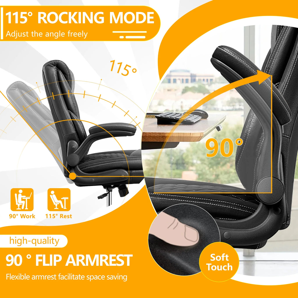 Executive Leather Ergonomic Office Chair with Flip-Up Arms G41433