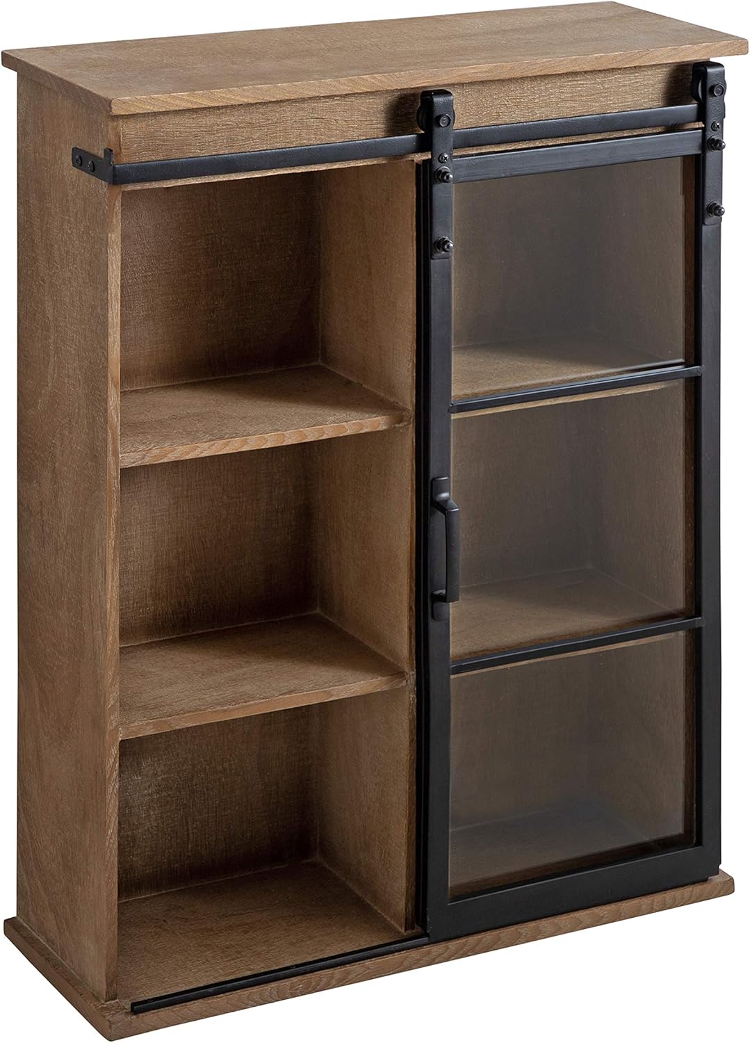 Rustic Brown Wooden Wall Cabinet with Sliding Glass Door K9997