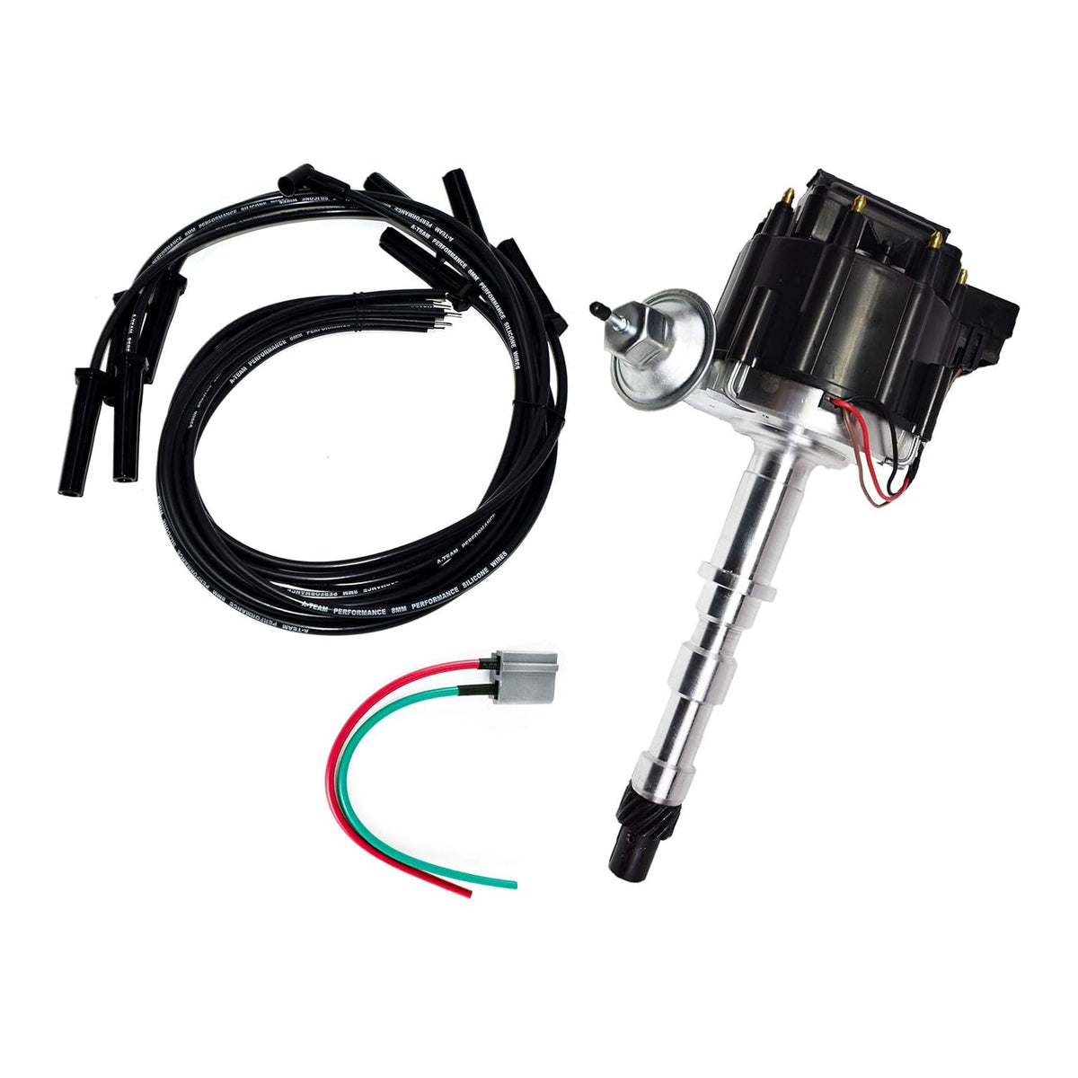 HEI Distributor, 8.0mm Spark Plug Wires, and Battery-Pigtail Harness Kit U23679