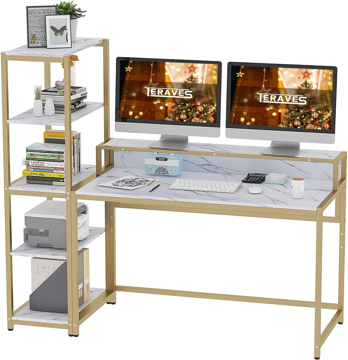 Computer Desk with 5 Tier Shelves 47 Inch White B929