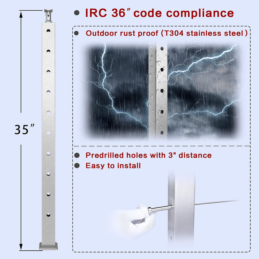 4 Pack Stainless Steel Brushed Cable Railing Post K95980