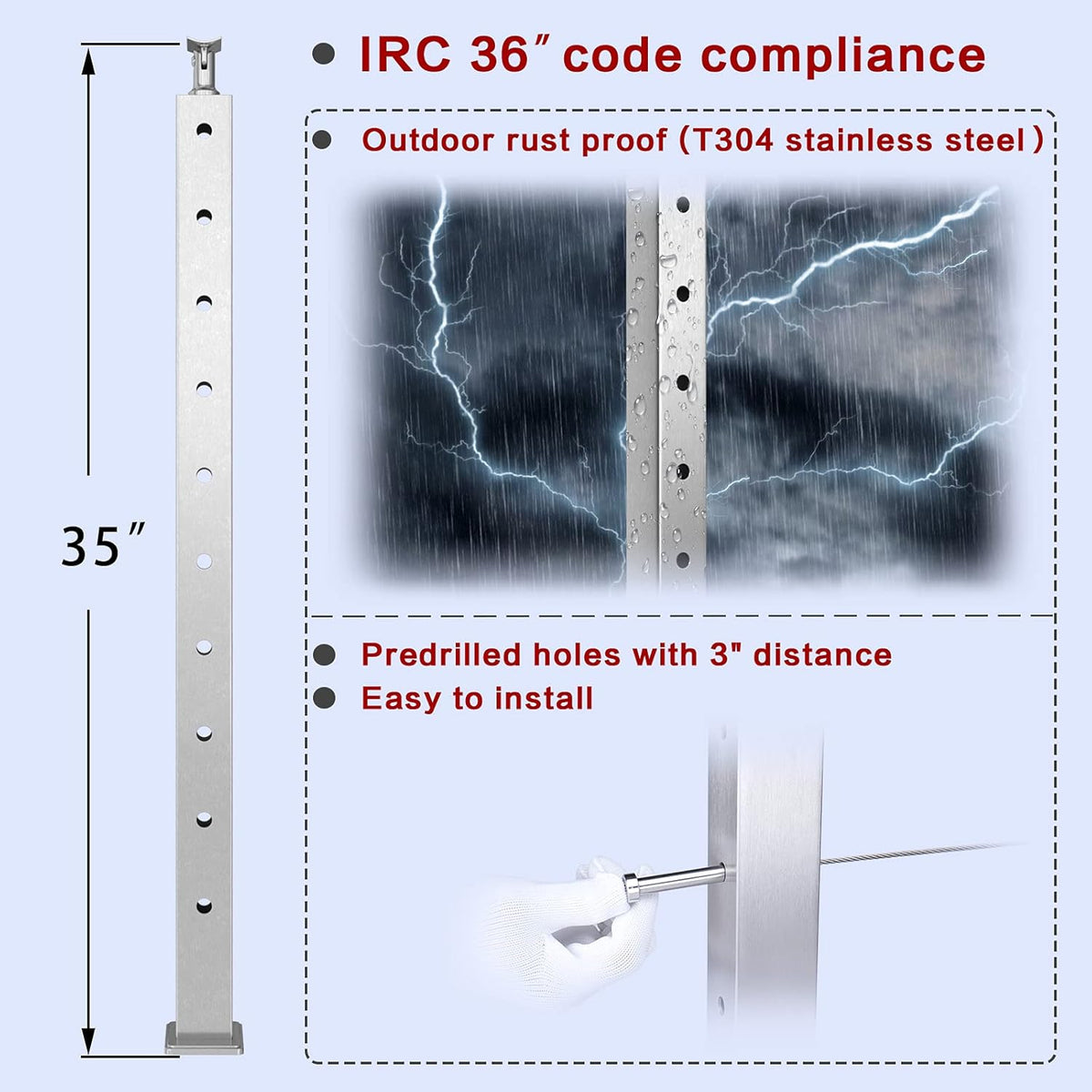 4 Pack Stainless Steel Brushed Cable Railing Post K95980