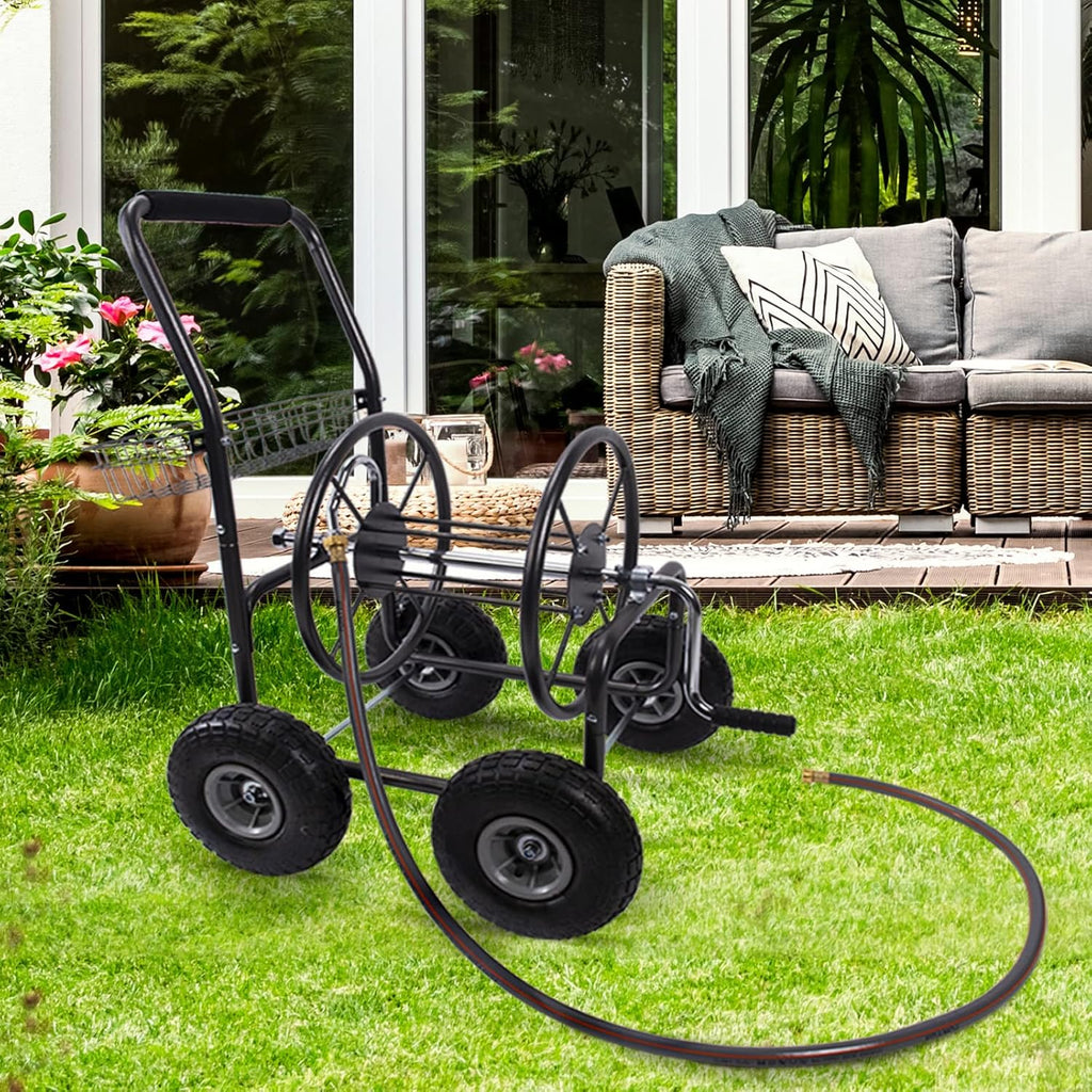Garden Hose Reel Cart with 4 Wheels, 250-Feet Capacity Q629682