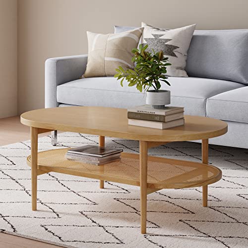 2-Tier Oval Coffee Table with Storage Shelf Y30282