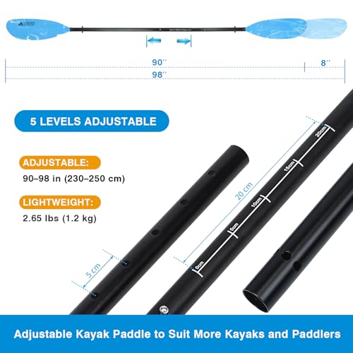 Adjustable Aluminum Kayak Paddle 90-98 inch with Paddle Leash U81266