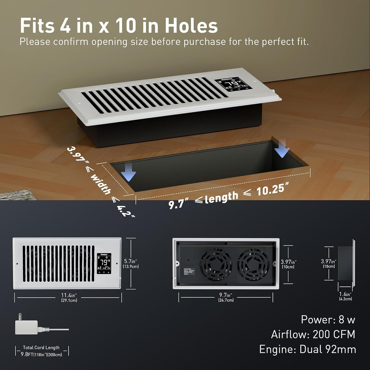 Smart Vent & Quiet Air Booster Register Fan with Humidity Sensor D528