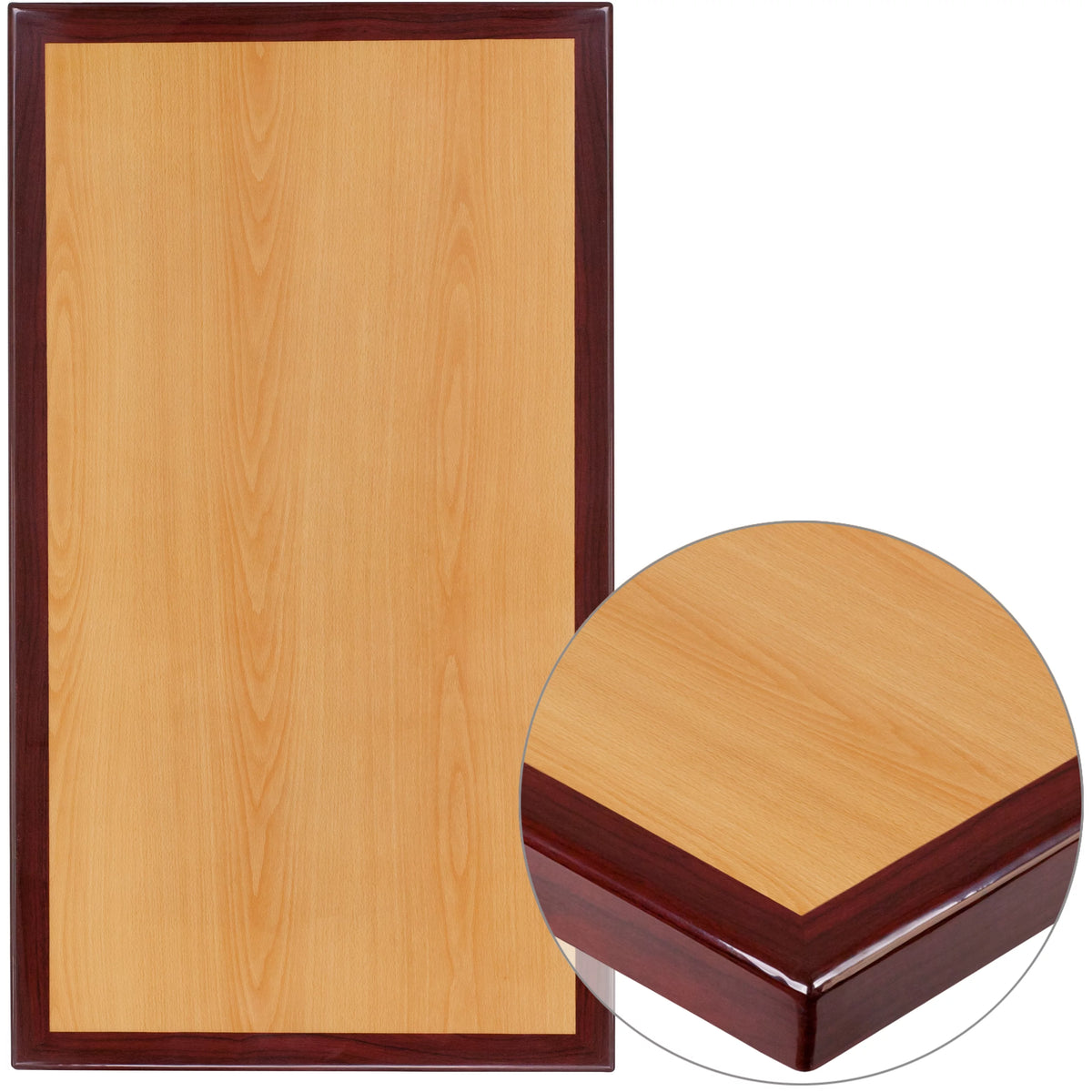 30" x 42" Rectangular 2-Tone High-Gloss Cherry Resin Table Top with 2" Thick Mahogany Edge J820005