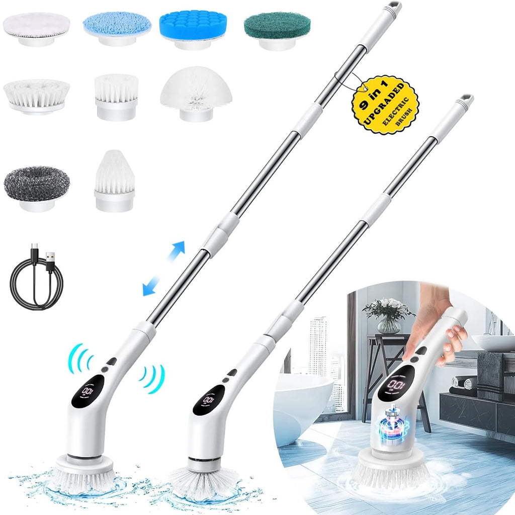 Cordless Electric Spin Scrubber with 9 Replaceable Brush Heads F2803