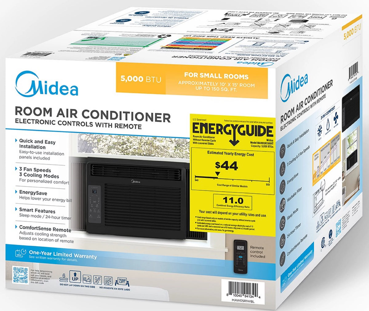 6,000 BTU 115V Window Air Conditioner with Remote, Up to 250 sq ft, Black N55679