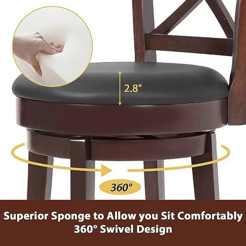 Brown 30" High Swivel Stools with Wooden Low Back and Footrest S333243
