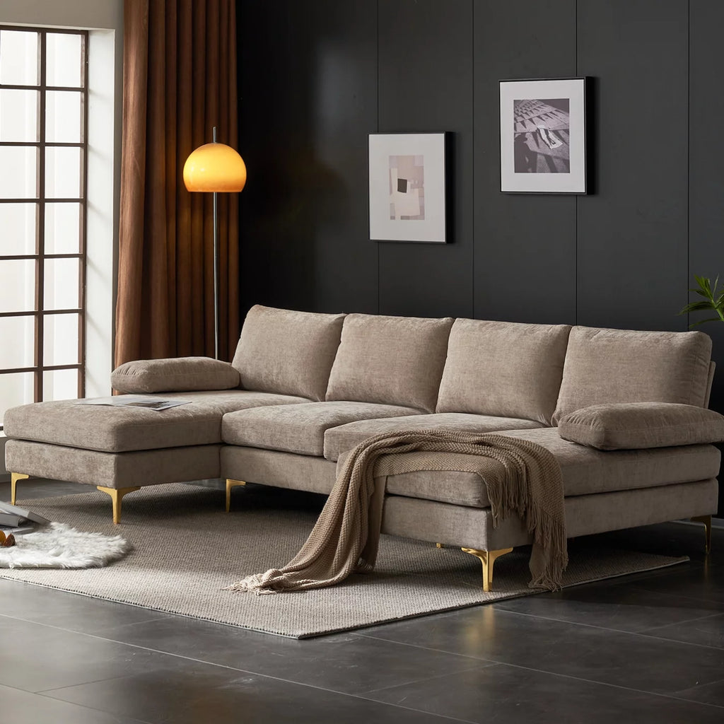 Black Chenille 4 Seat Sectional Sofa I66747