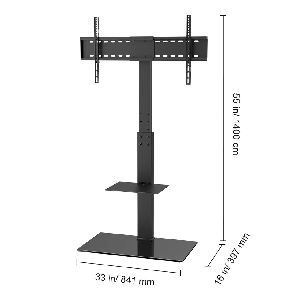 Modern Swivel Floor TV Stand for 32"-85" TVs Adjustable Height Glass H8062