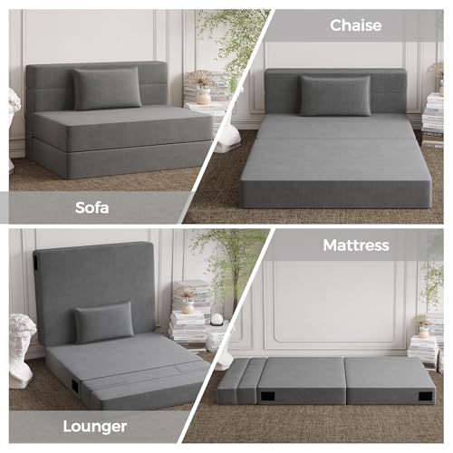 Convertible Folding Sofa Bed Twin Size 4 in 1 Sleeper Chair with Pillow Linen Fabric Memory Foam C8974