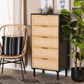 Espresso Brown Wood and Rattan 5-Drawer Storage Cabinet X205