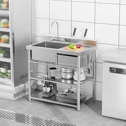 Stainless Steel Freestanding Utility Sink with Workbench Drawer U23057