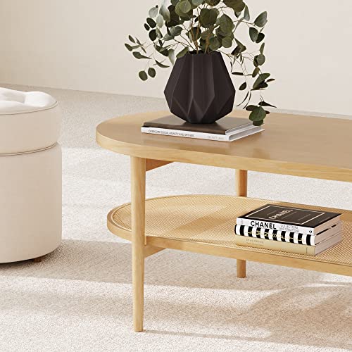 2-Tier Oval Coffee Table with Storage Shelf Y30282