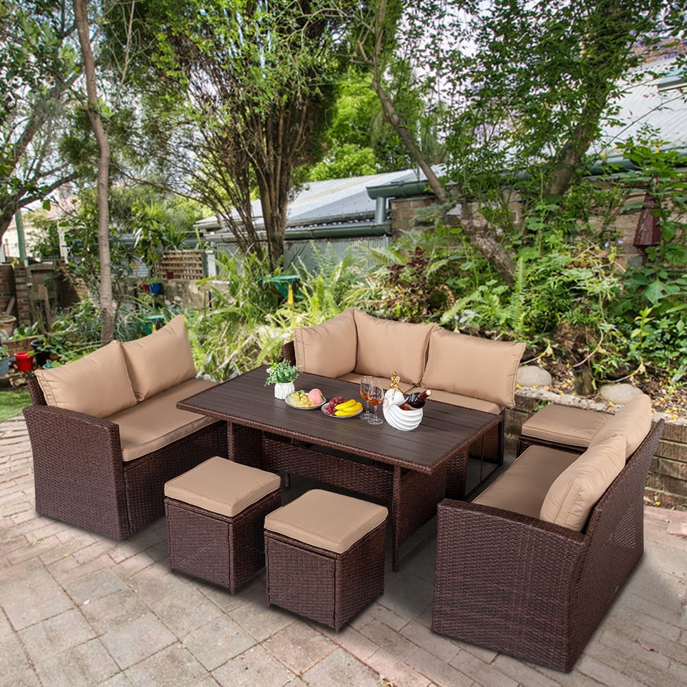 8 Pieces Patio Rattan Wicker Furniture Set with Cushions O101
