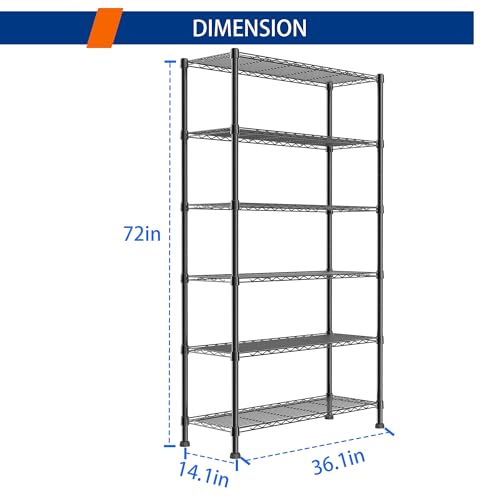 6 Wire Shelving Steel Storage Rack Adjustable Unit Shelves W570277