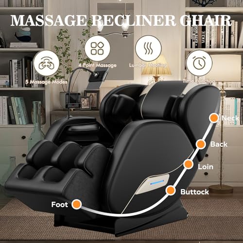Black Full Body Zero Gravity SL-Track Shiatsu Massage Recliner Chair H739062