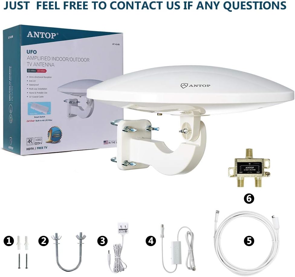 Outdoor Amplified HDTV Antenna 65 Miles with 33ft Coaxial Cable and Signal Splitter H900170