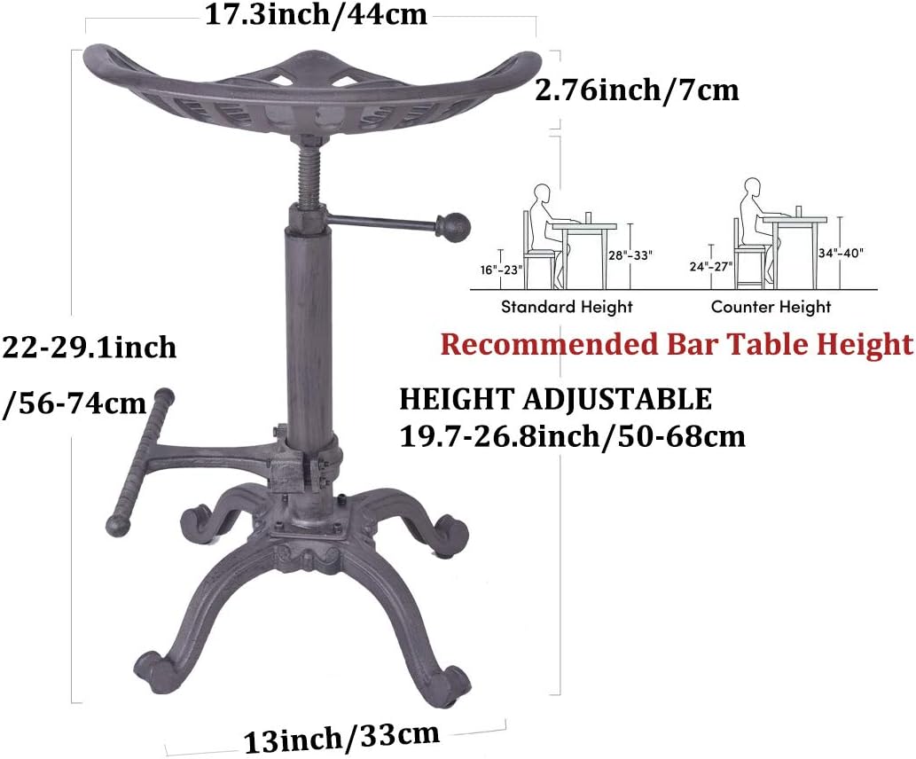 Adjustable Swivel Bar Stool with Cast Iron Seat Q706