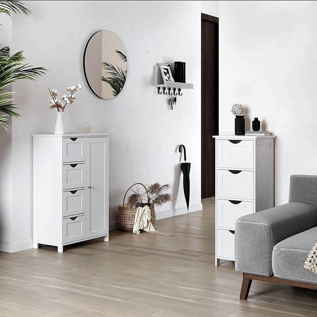 White Wooden Bathroom Floor Cabinet with 4 Drawers and 1 Cupboard G194