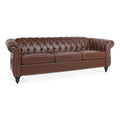 Brown PU Rolled Arm Chesterfield Three Seater Sofa P164