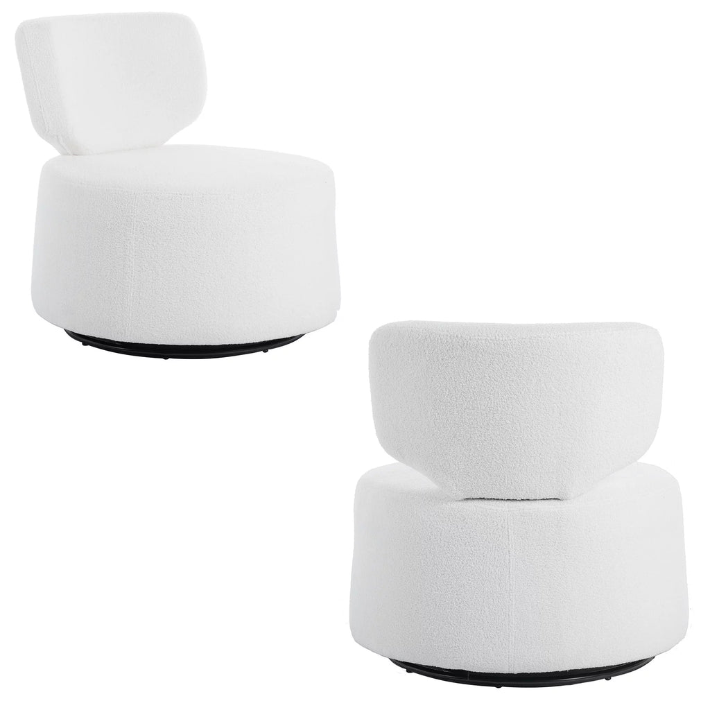 White Round Plush Upholstered Swivel Chair Z50363