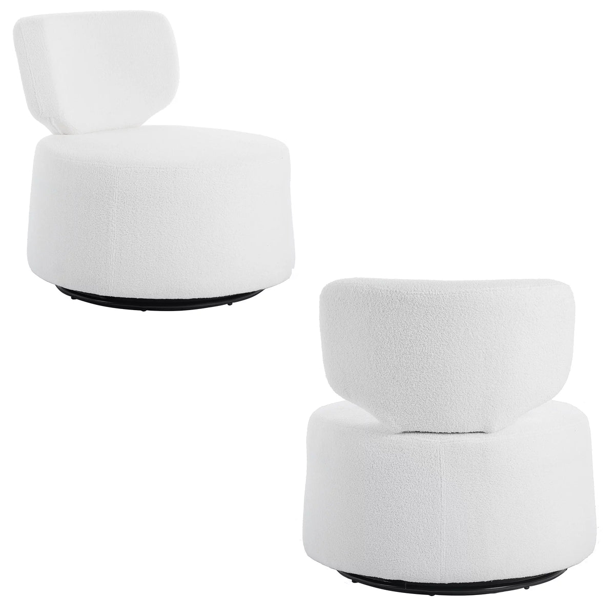 White Round Plush Upholstered Swivel Chair Z50363