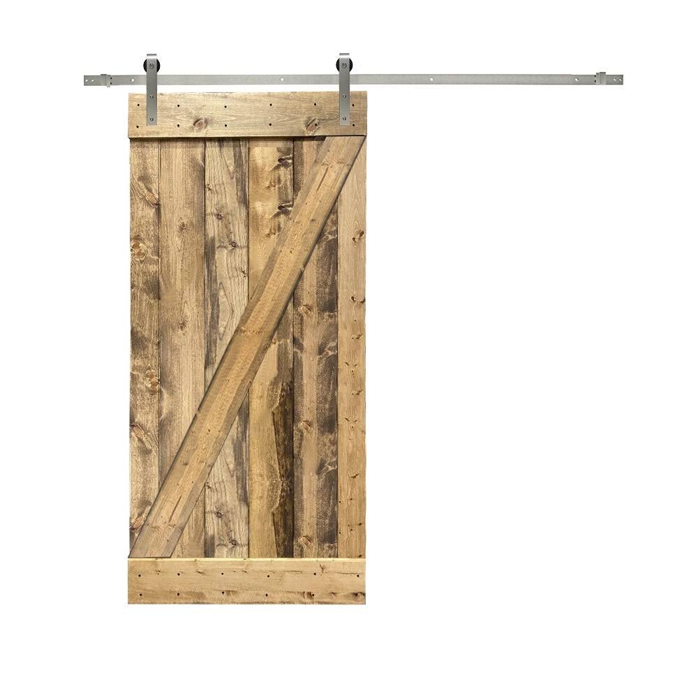 24 in. x 84 in. Gray Stained Solid Knotty Pine Wood Interior Sliding Barn Door with Hardware Kit B716