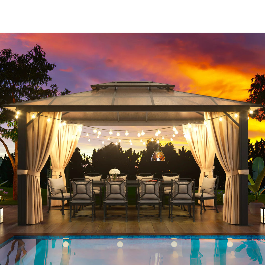 10 ft. x 12 ft. Hardtop Gazebo with Curtain and Netting B9254