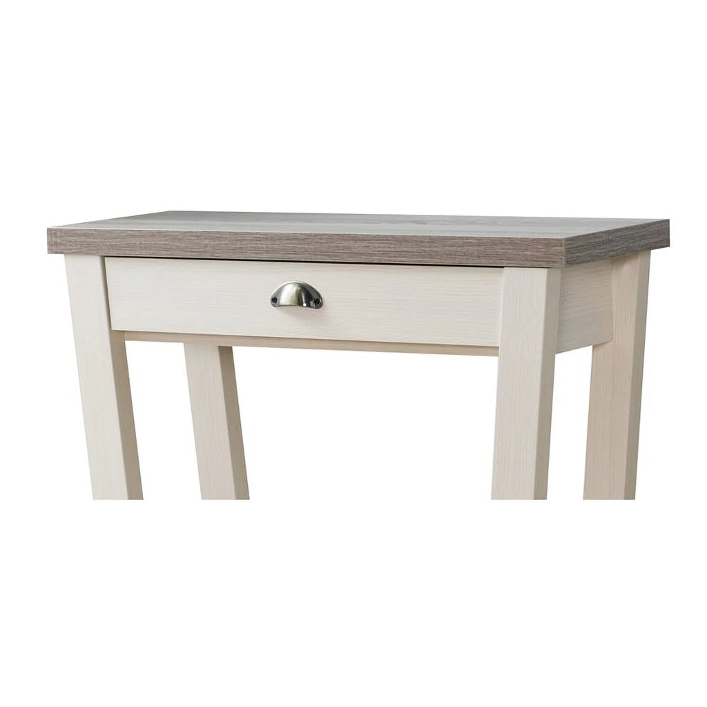 Contemporary Wood 1-Drawer Console Table in Ivory and Light Oak R189