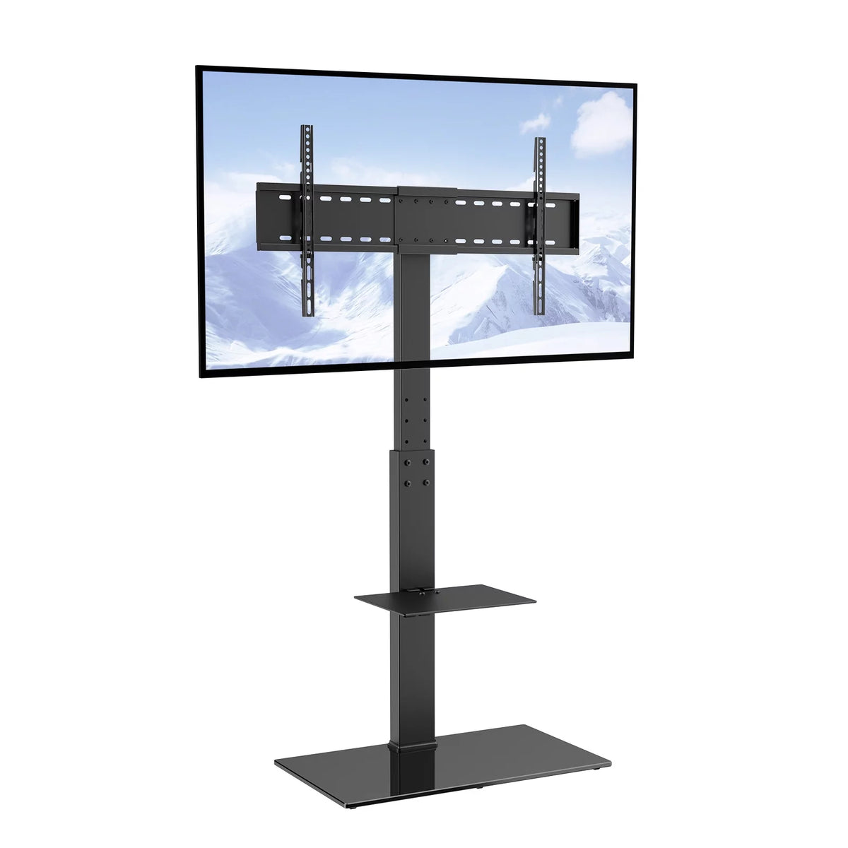 Modern Swivel Floor TV Stand for 32"-85" TVs Adjustable Height Glass H8062