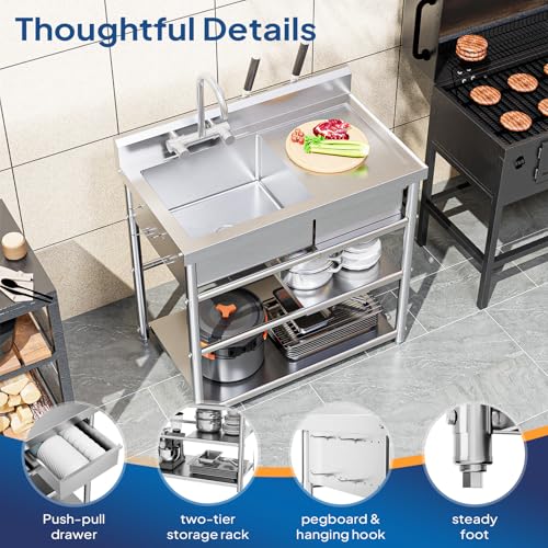 Stainless Steel Freestanding Utility Sink with Workbench Drawer U23057