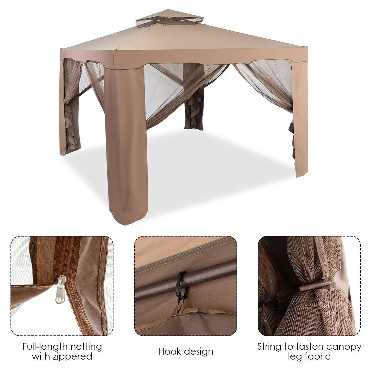 10'x 10' Canopy Gazebo with Mosquito Netting U234