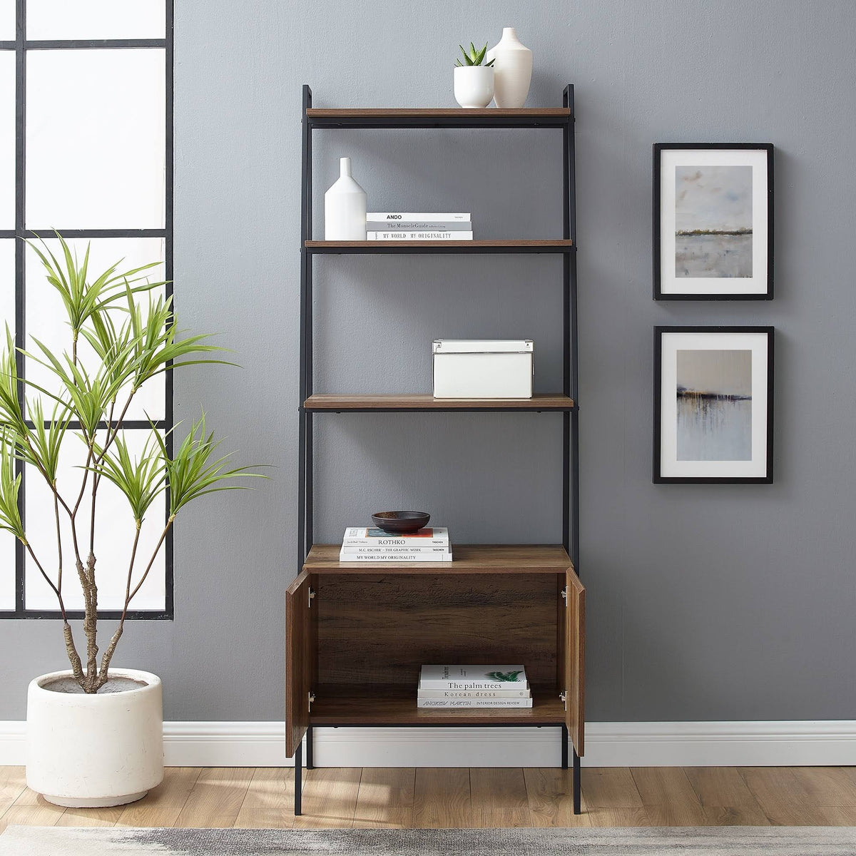 72-Inch Ladder Storage Bookshelf Dark Walnut H4604
