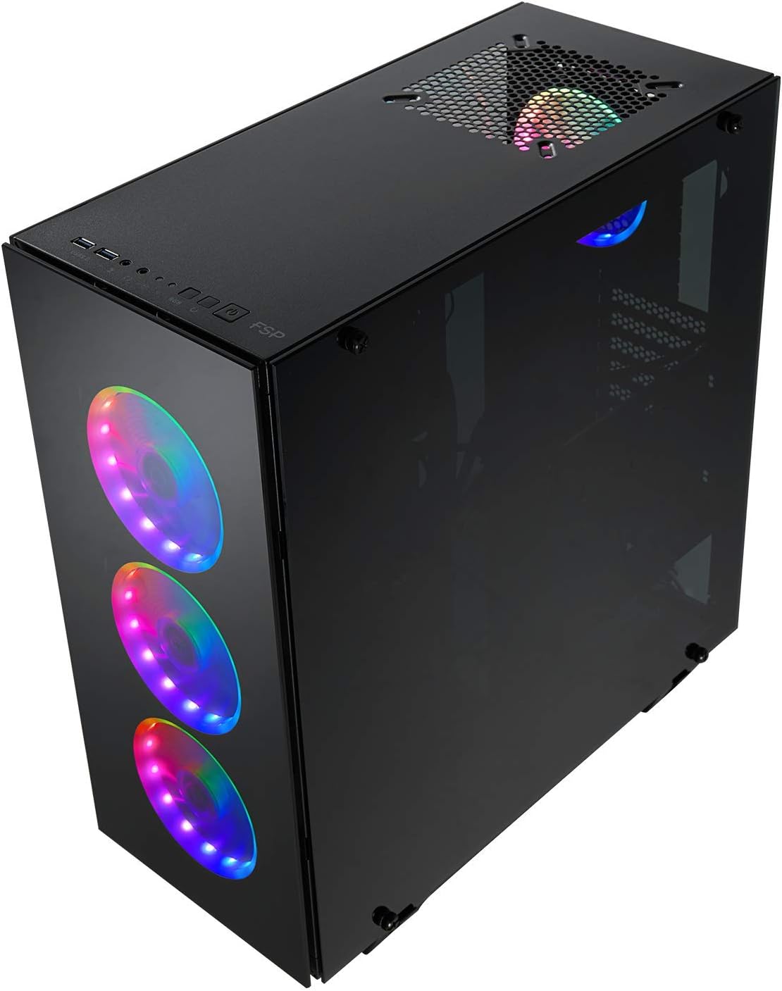 ATX Mid Tower PC Gaming Case with Tempered Glass Panels and ARGB Fans J630345